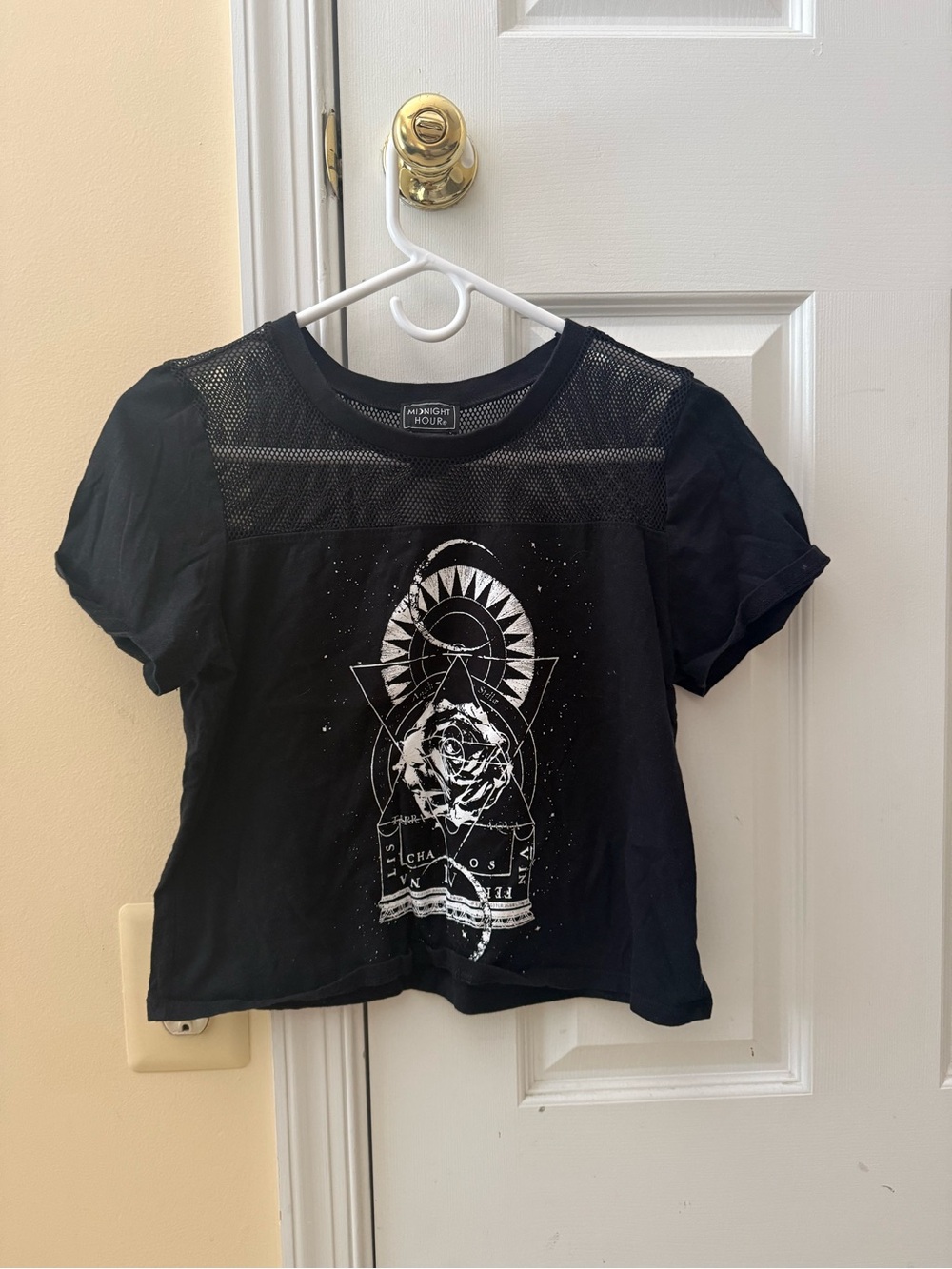 Black Graphic Mesh Yoke Crop Tee